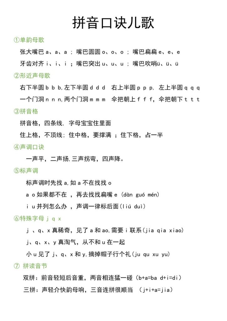 幼小衔接 拼音口诀儿歌-可达学习资料