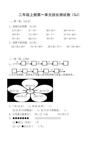 【苏教版】第一单元测试卷2二上数学-可达学习资料