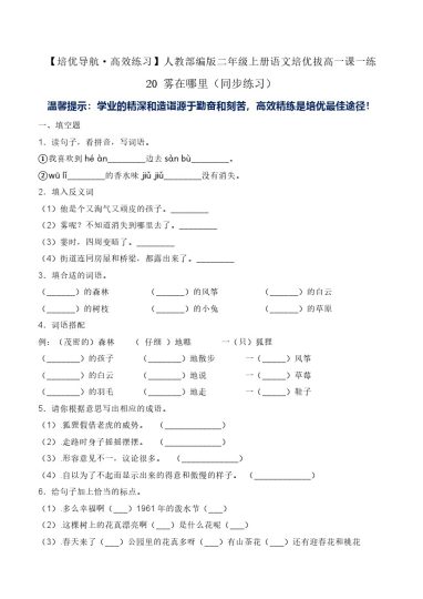 20 雾在哪里-人教部编版（含答案）-可达学习资料