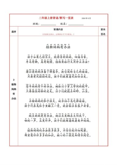 2语上必背内容+默写表-可达学习资料