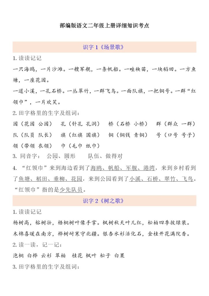 【一升二语文暑假】预习第2单元自编知识点-可达学习资料