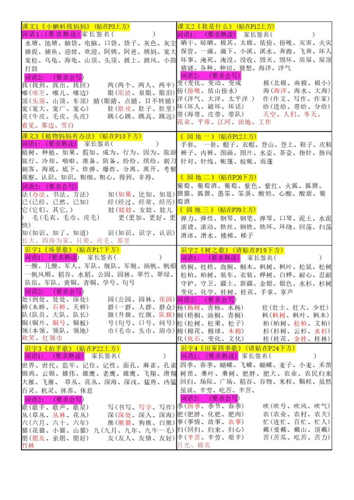 二上语文词语课本小贴贴-可达学习资料