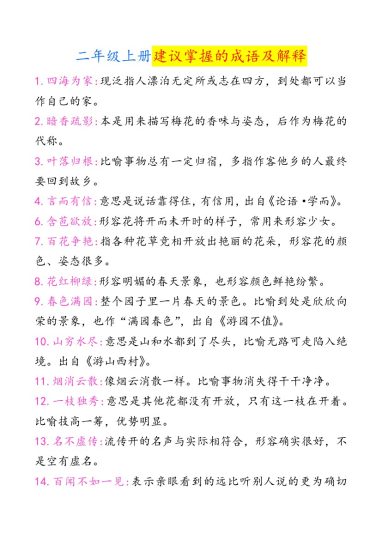 二（上）语文 建议掌握的成语及解释-可达学习资料