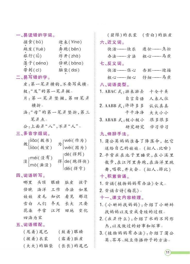 二（上）语文1-8 单元知识梳理-可达学习资料