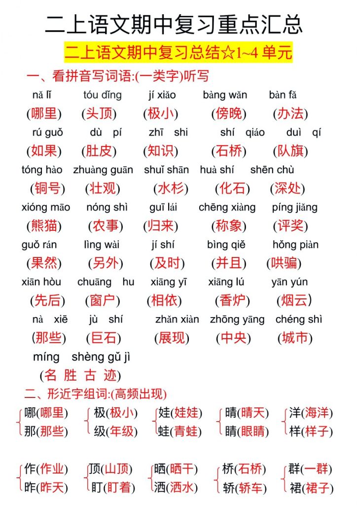 二（上）语文【期中总结】-可达学习资料