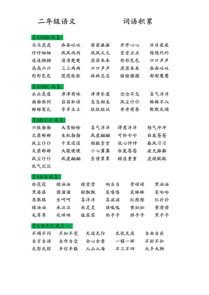 二（上）语文必考词语积累-可达学习资料