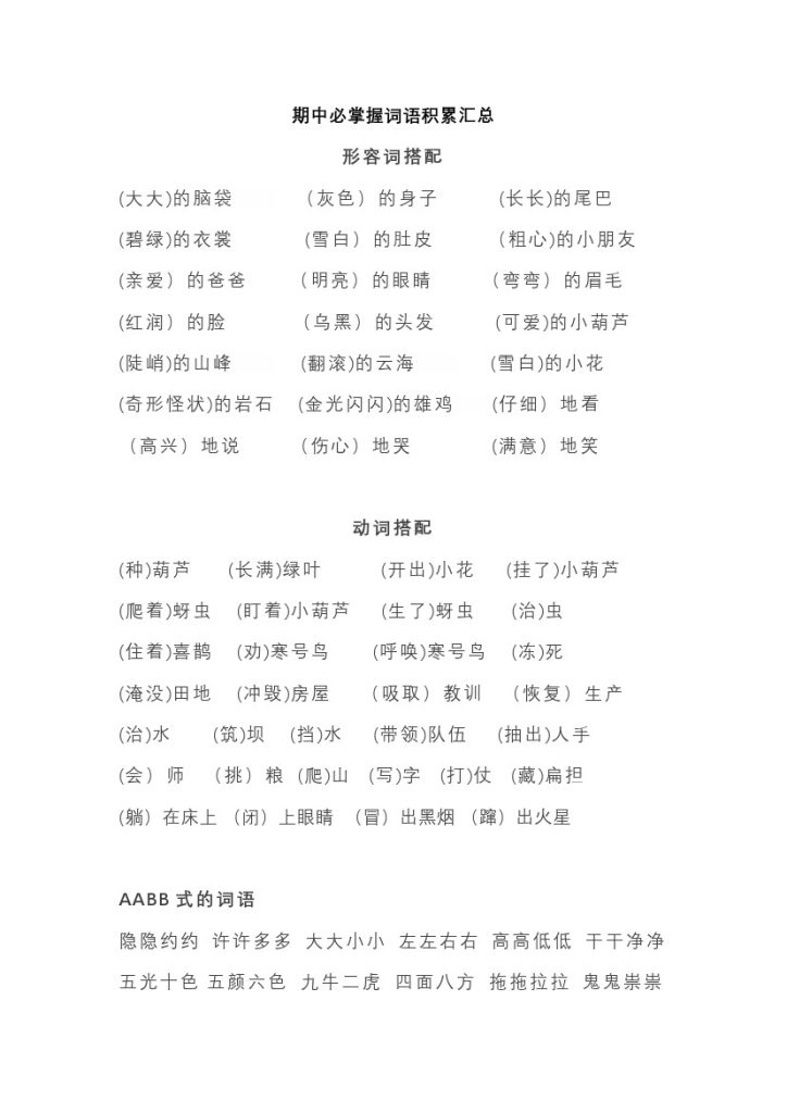 二（上）语文期中必掌握句子古诗谚语积累汇总-可达学习资料