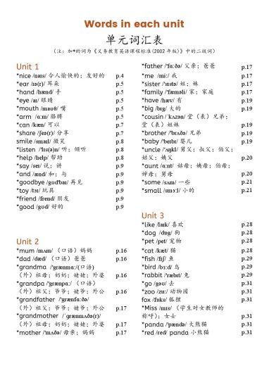 年新人教版3年级上单元词汇表(1)-可达学习资料