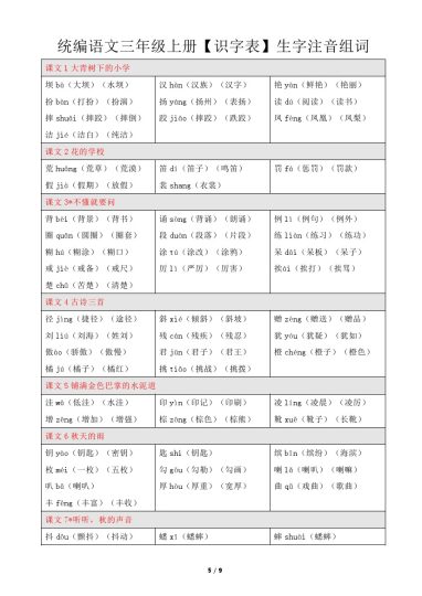 【识字表注音组词】三上语文-可达学习资料