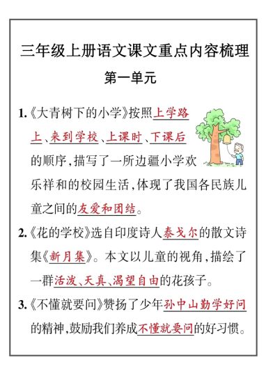 【课文主题归纳】三上语文-可达学习资料