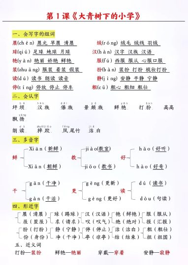 三年级上册语文《大青树下的小学》知识点归纳-可达学习资料