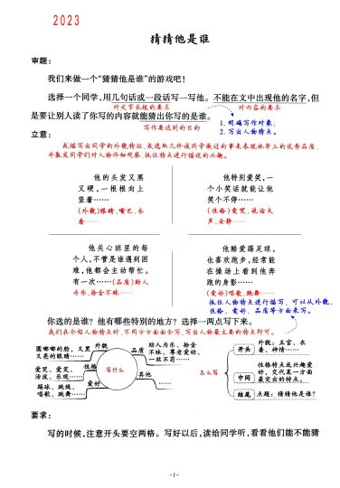 三年级上册语文第一单元习作《猜猜他是谁》小练笔+素材推荐+范文 (1)-可达学习资料