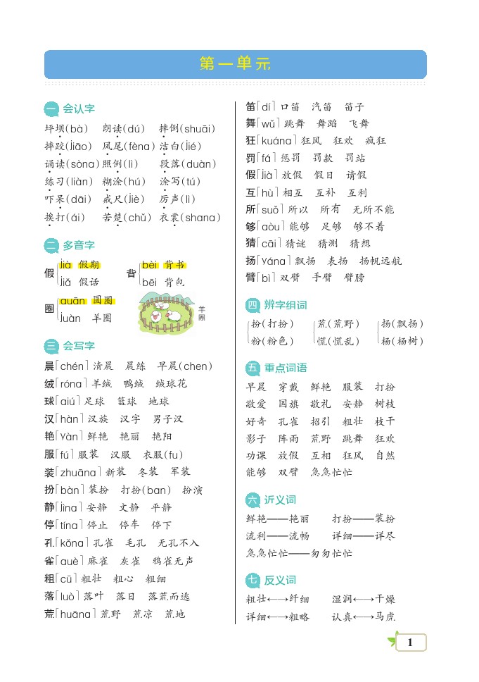 三（上）语文-1-8单元核心考点-可达学习资料