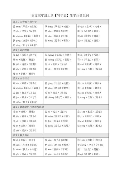 三（上）语文《生字注音、组词》-可达学习资料