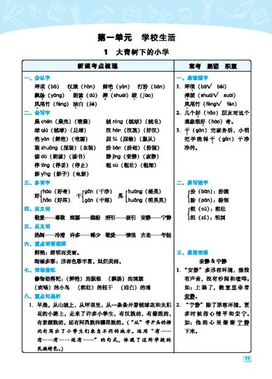 三（上）语文期末 每一课重考点梳理（全册）-可达学习资料