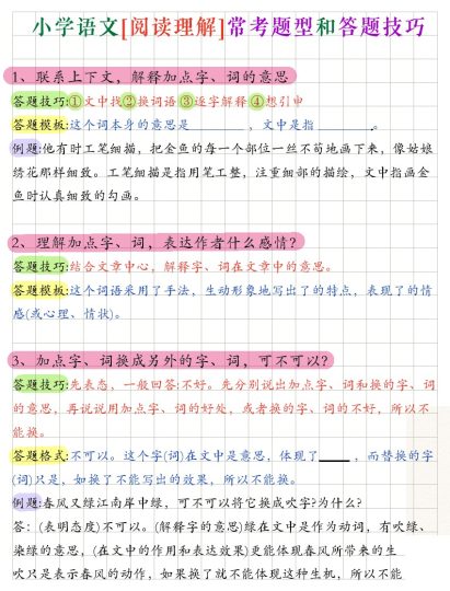 小学语文阅读理解，16大常考题型和答题技巧(1)(1)(1)-可达学习资料
