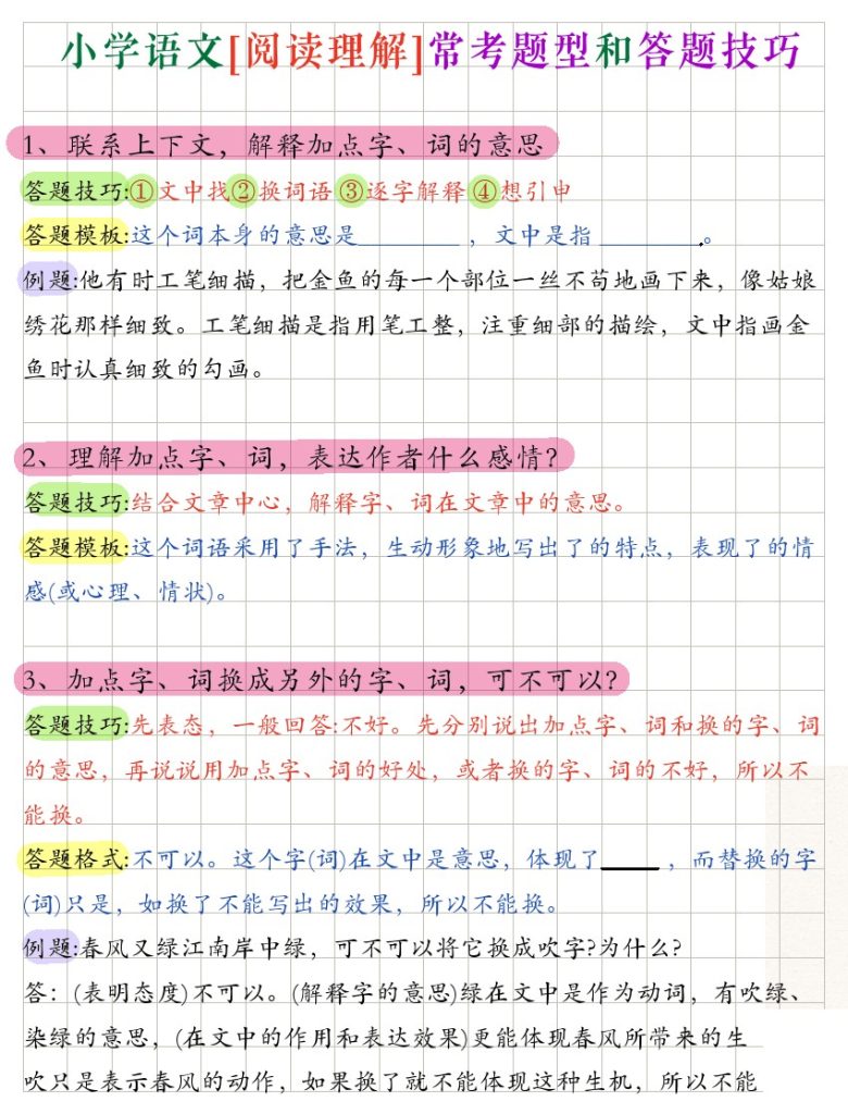 小学语文阅读理解，16大常考题型和答题技巧(1)(1)(1)-可达学习资料