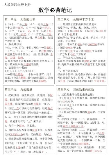 四年级上册数学必背笔记(人教)-可达学习资料