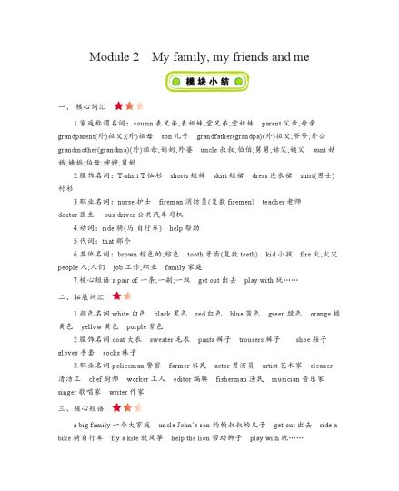 四年级上册英语素材-Module 2　My family, my friends and me 知识清单牛津上海版（三起）-可达学习资料