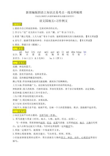 【四上语文知识点】四年级语文上册《语文园地五 习作例文》知识点易考点一线资深名师梳理-可达学习资料