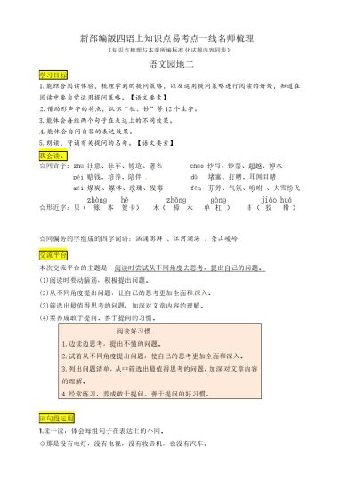 【四上语文知识点】四年级语文上册《语文园地二》知识点易考点一线资深名师梳理（部编版，原创连载）-可达学习资料