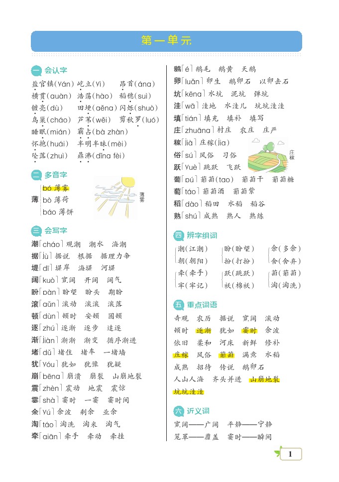 三升四预习四年级上册语文核心考点梳理-可达学习资料