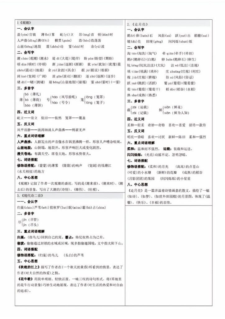 四年级语文上册各课知识点-可达学习资料