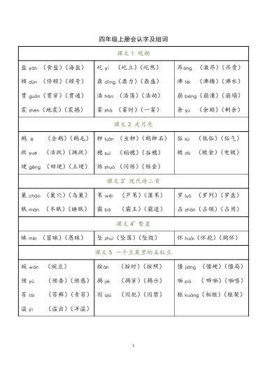 四（上）语文识字表生字组词-可达学习资料
