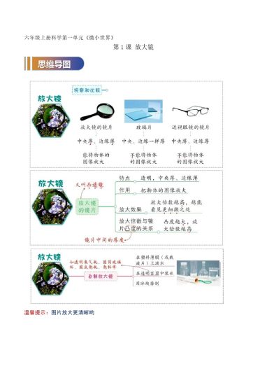 【期中知识点梳理】教科版科学第1单元 微小世界--学年六年级科学上册期中知识强化手册（教科版）-可达学习资料