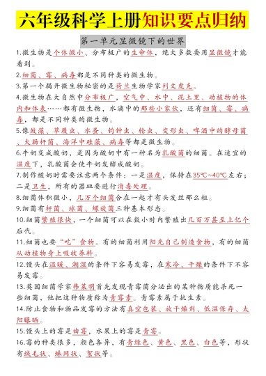 【六年级科学上册知识要点总结】六上科学【苏教版】-可达学习资料