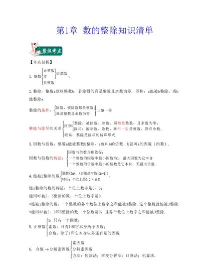 第1章 数的整除（知识清单）-可达学习资料