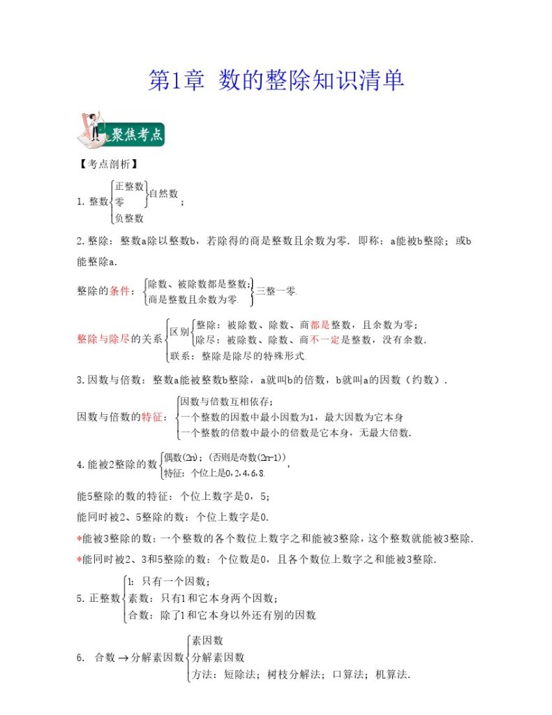 第1章 数的整除（知识清单）-可达学习资料
