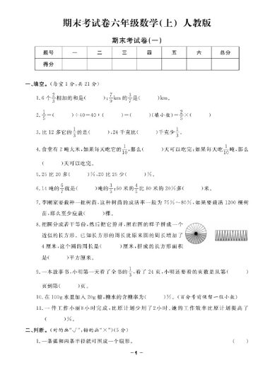六（上）数学试卷《期末精选卷》RJ打印版-可达学习资料