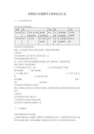 六年级上册数学知识点汇总  苏教版-可达学习资料