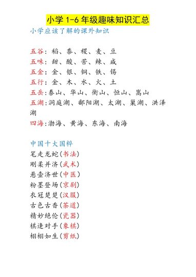 小学1-6年级趣味知识汇总-可达学习资料