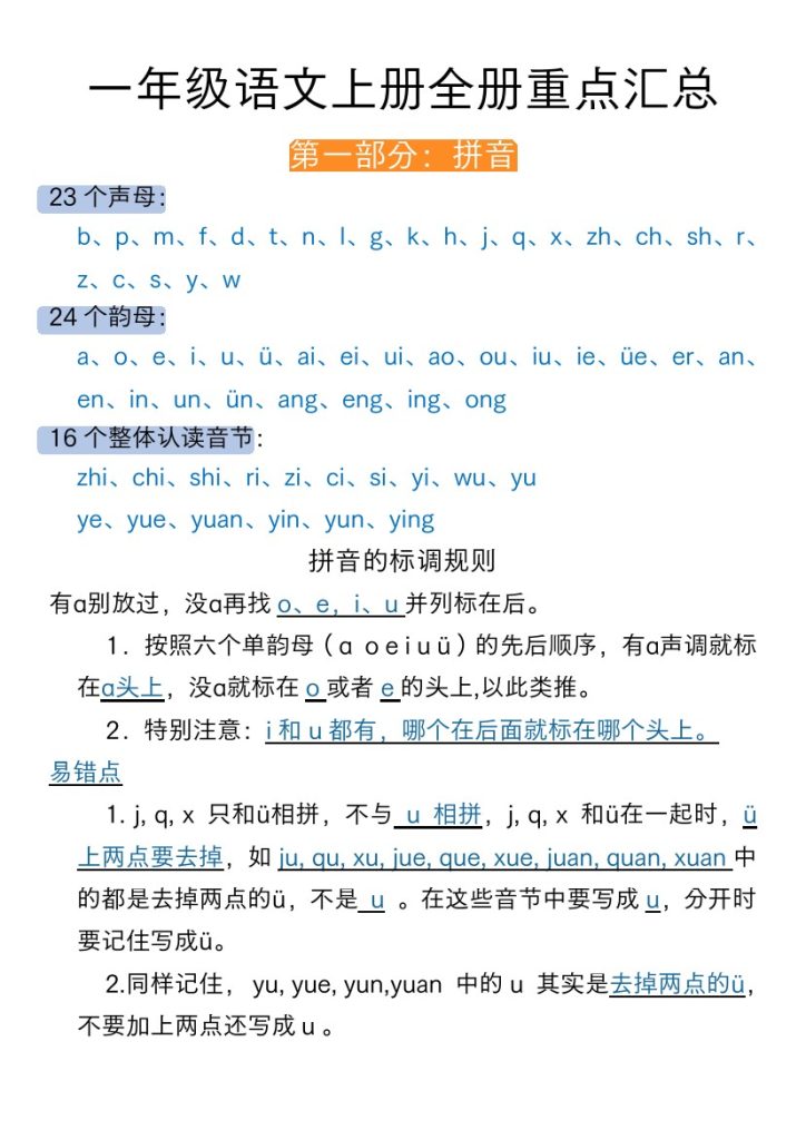 【语文】一年级语文上册全册重点汇总-可达学习资料