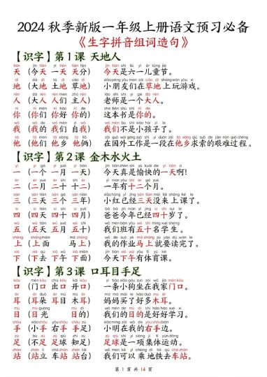 ★改版一年级上册语文组词造句-可达学习资料