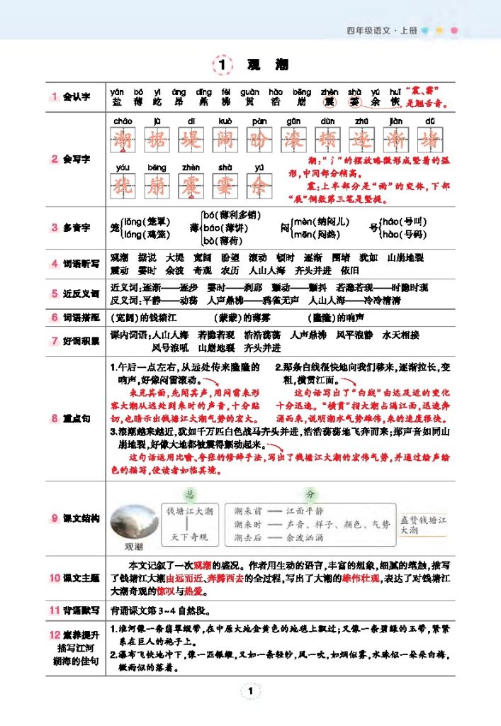 状元语文笔记（背记清单）4上（24秋最新版）-可达学习资料