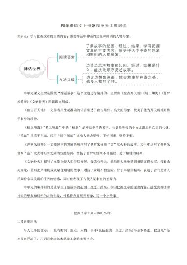 四上丨语文 第4单元-知识梳理+精选阅读（部编版）-可达学习资料