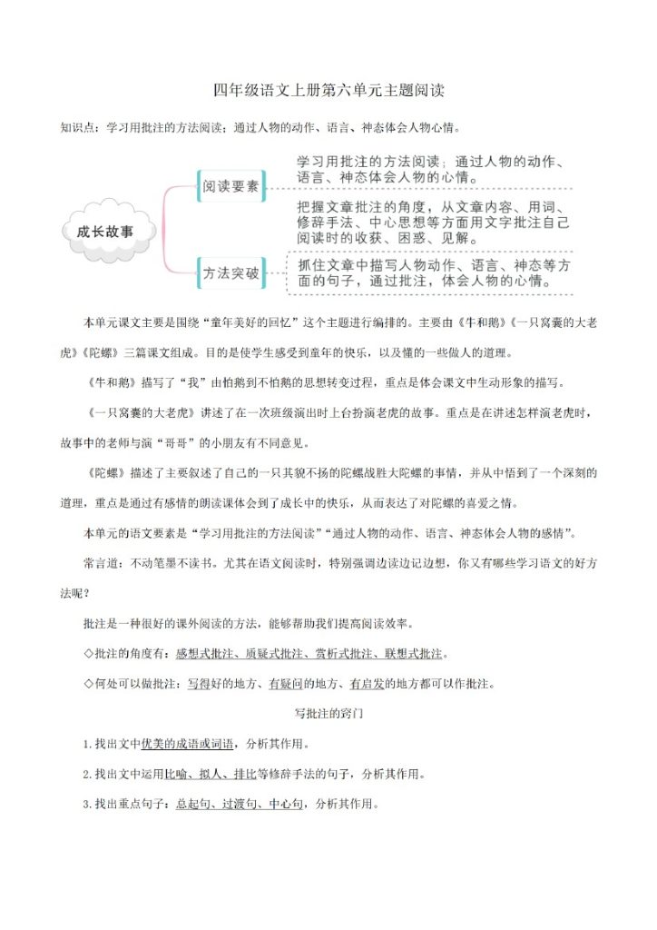 四上丨语文 第6单元-知识梳理+精选阅读（部编版）-可达学习资料