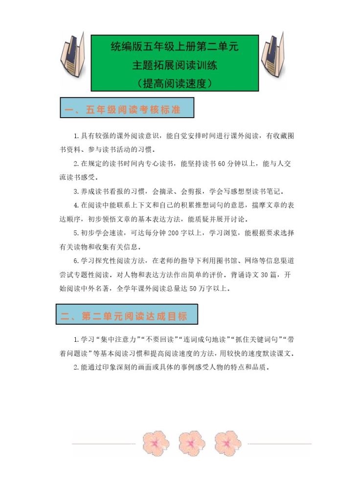 【单元主题阅读拓展】第二单元单元主题 同步阅读拓展训练卷–学年语文五年级上册 （统编版）-可达学习资料