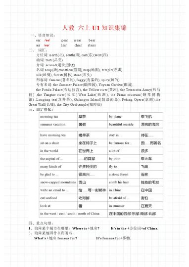 《全册知识集锦》六年级上册英语-人教-可达学习资料