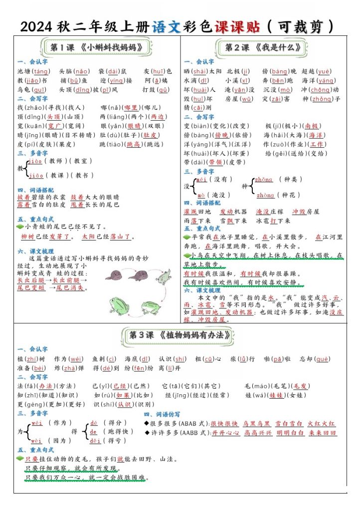 秋二年级上册语文彩色课课贴-可达学习资料