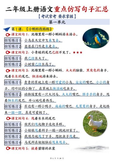 二年级上册语文重点仿写句子汇总-可达学习资料