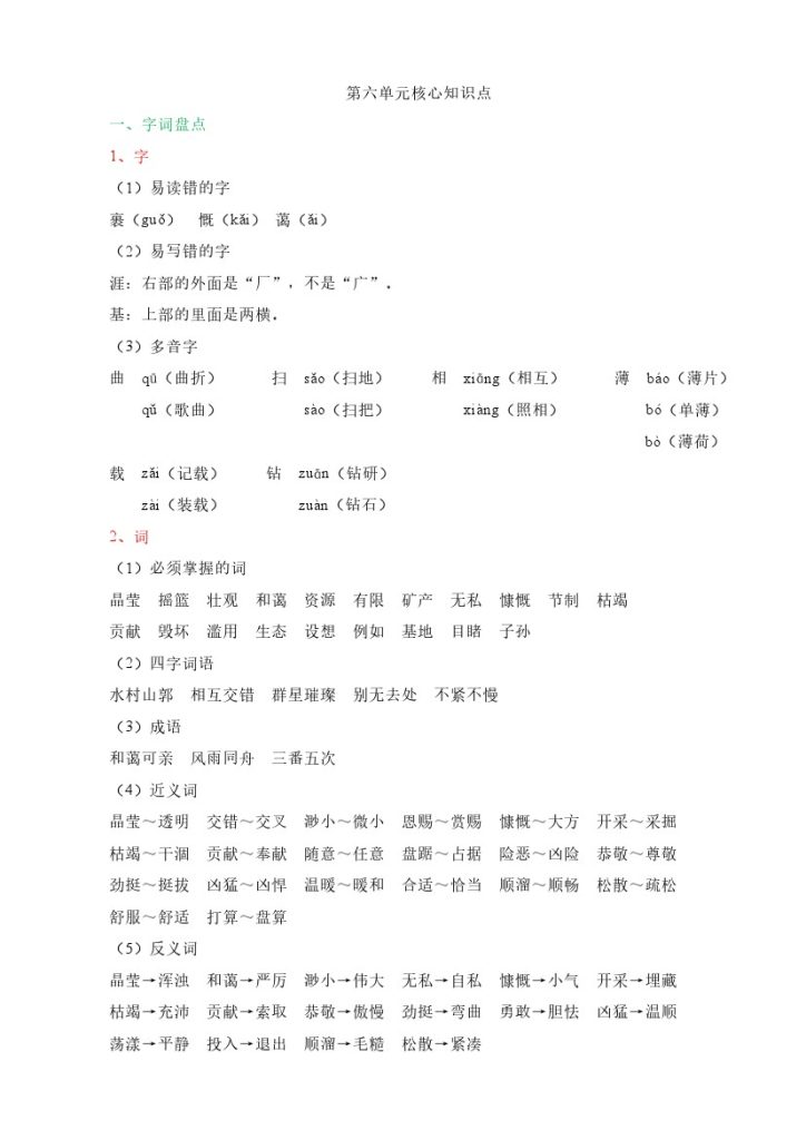第六单元核心知识点-可达学习资料
