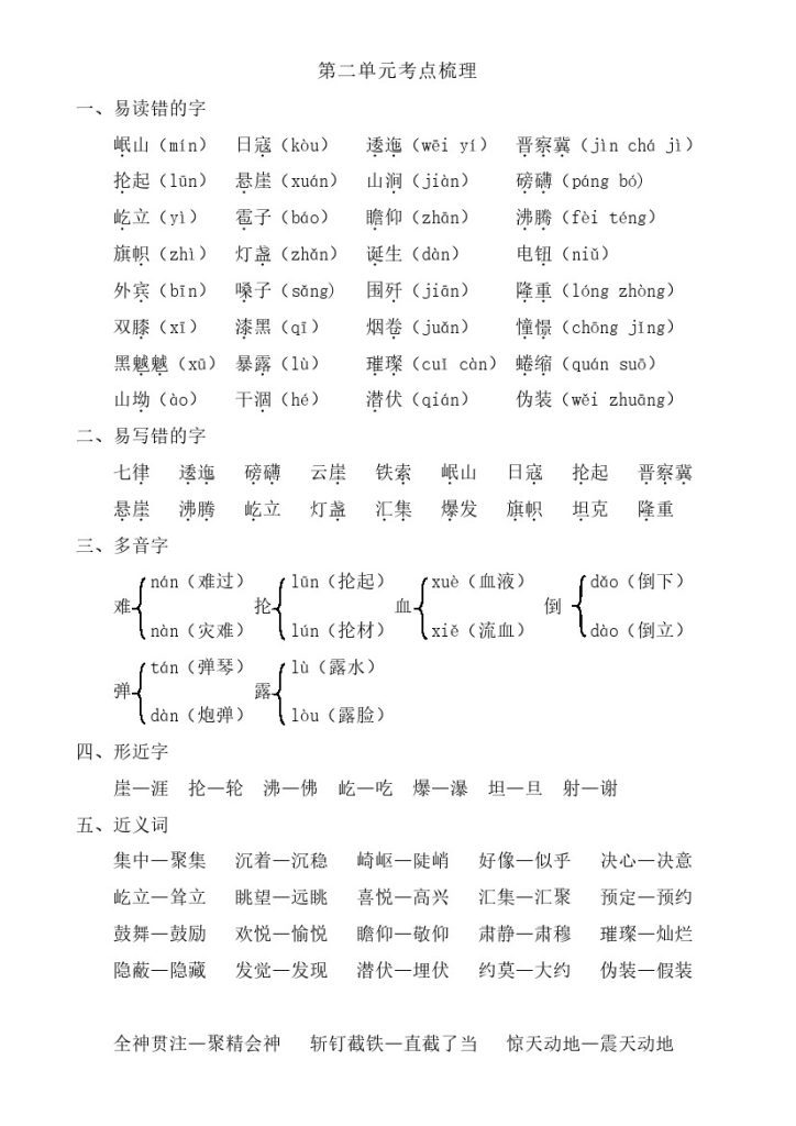 六上语文第二单元考点梳理-可达学习资料