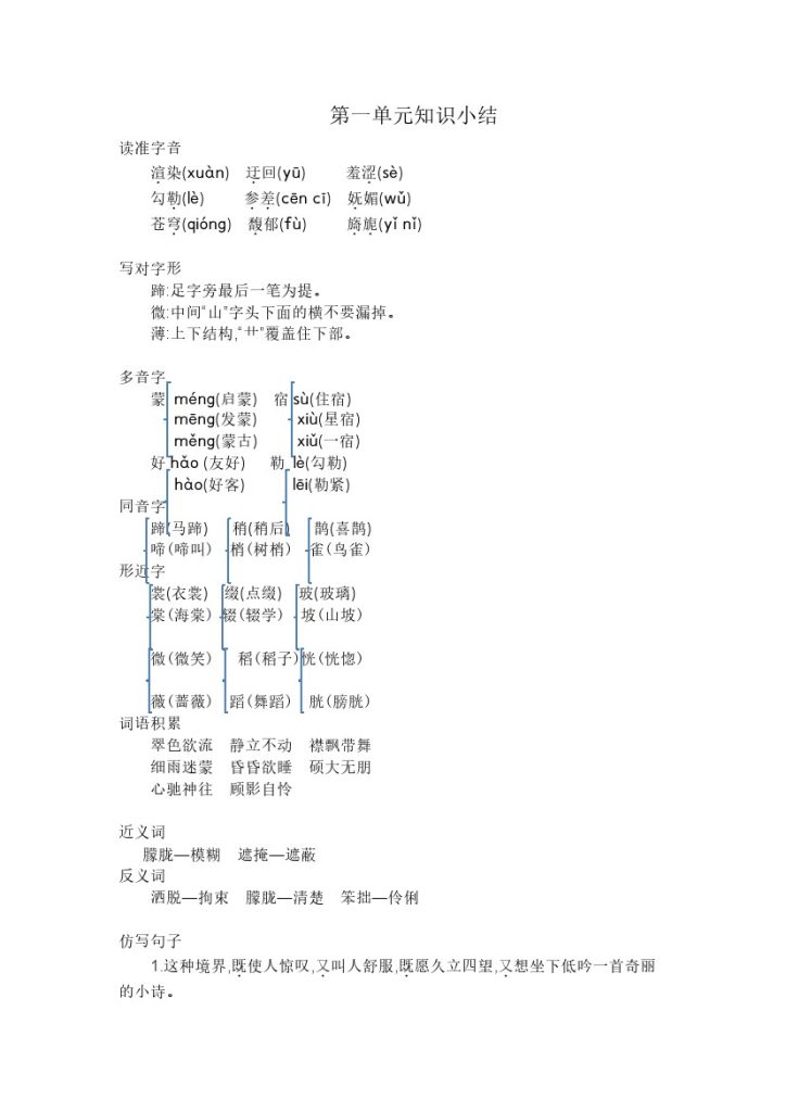 六上语文第一单元知识小结-可达学习资料