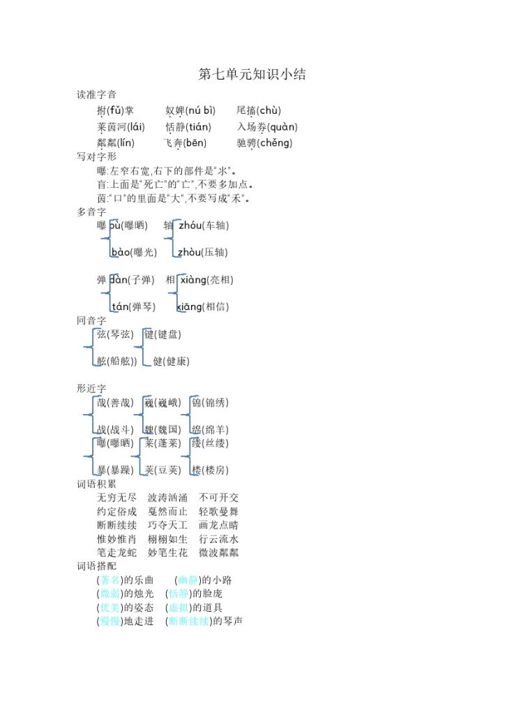 六上语文第七单元知识小结-可达学习资料