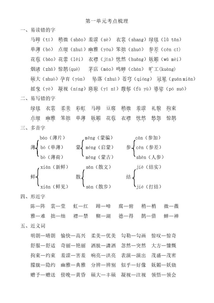六上语文第一单元考点梳理-可达学习资料