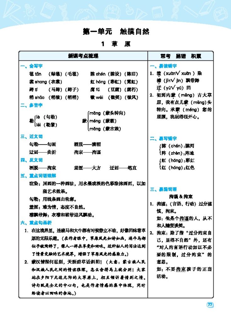 六（上）语文名师规划每一课重考点梳理（全册）-可达学习资料